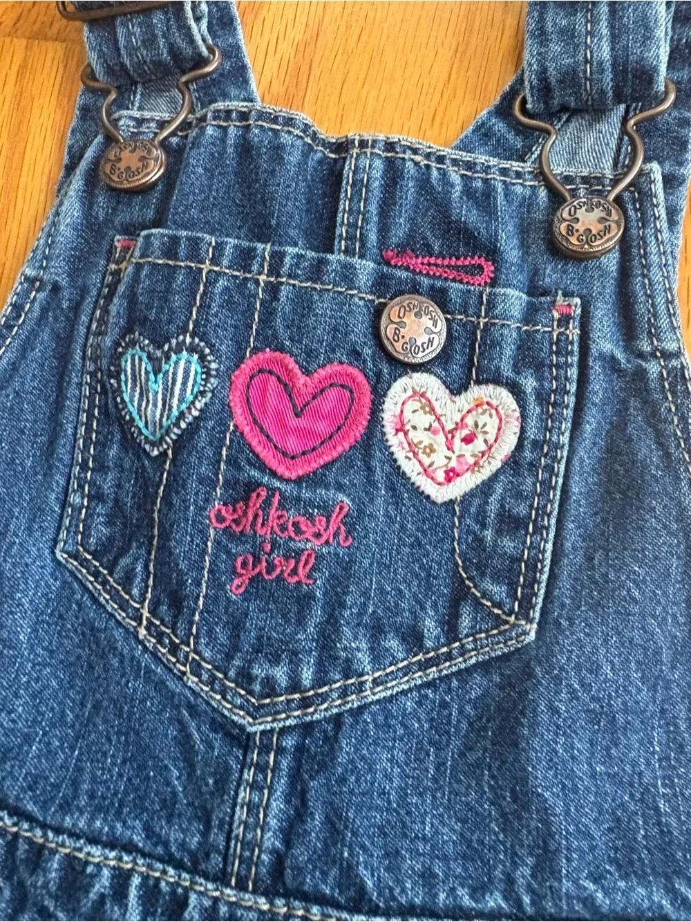 OshKosh B'Gosh Girl Jean Vestback Coveralls 3T Embroidery